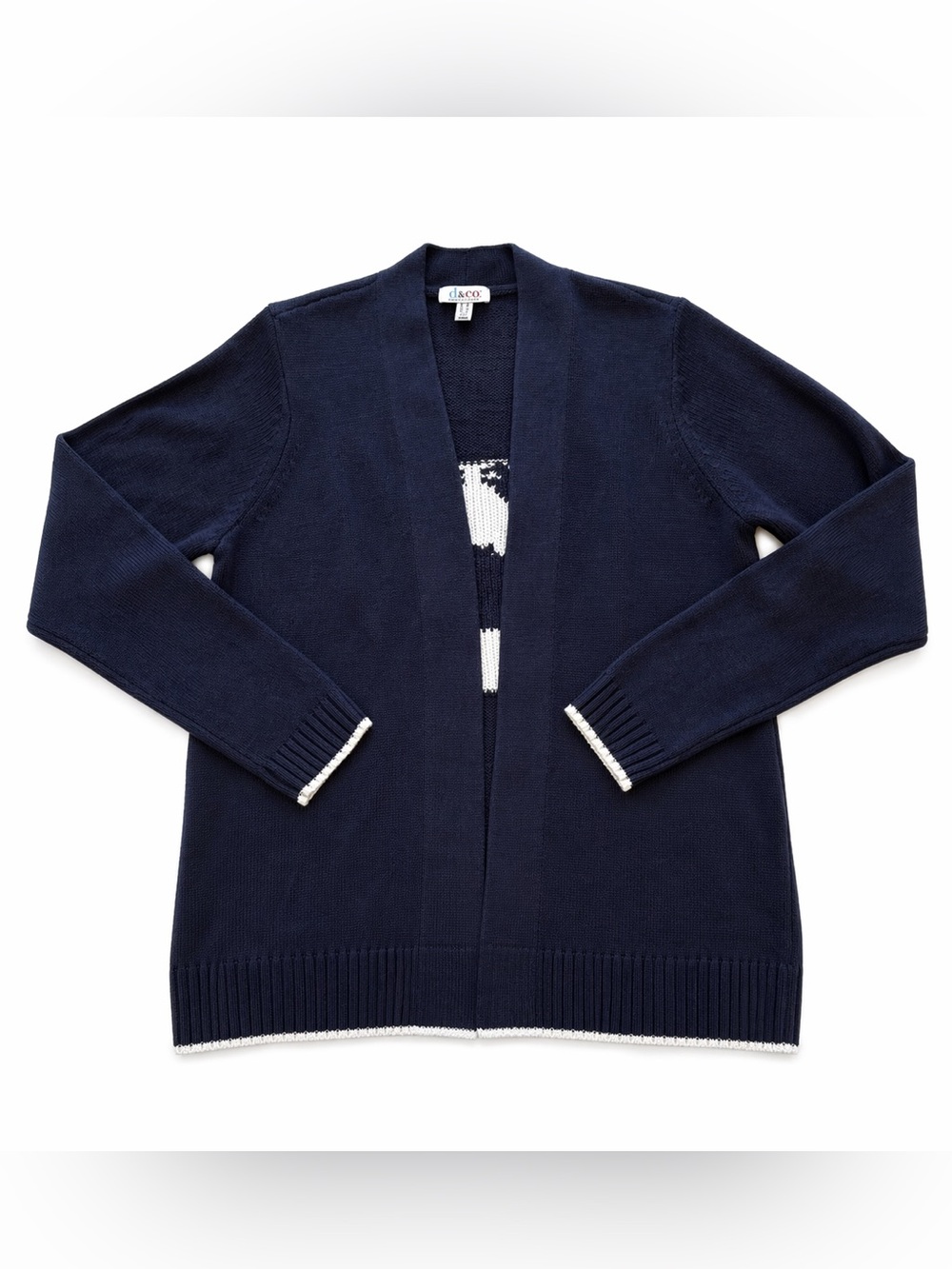 Denim & Co Navy Crab Nautical Cardigan Sweater Size Medium Coastal Preppy - Picture 3 of 6